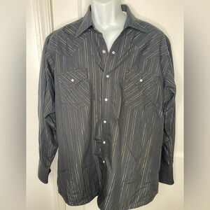 Ely Cattleman Vintage Men's Black Gold & Silver Striped Western Shirt